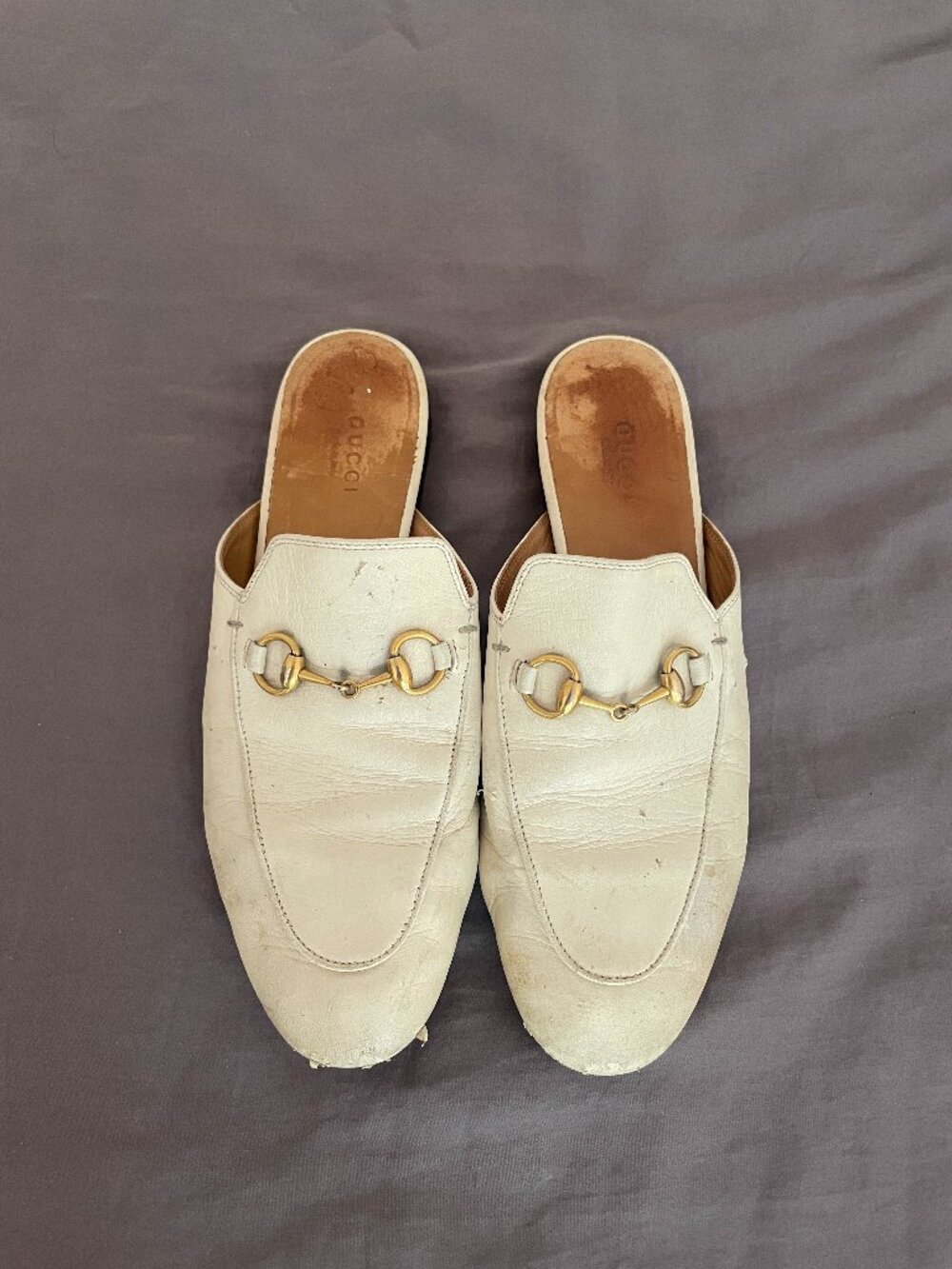 Gucci Princetown Horsebit Mules - White
